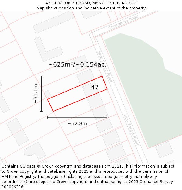 47, NEW FOREST ROAD, MANCHESTER, M23 9JT: Plot and title map