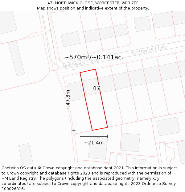 47, NORTHWICK CLOSE, WORCESTER, WR3 7EF: Plot and title map