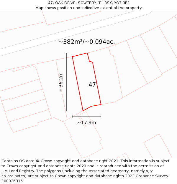 47, OAK DRIVE, SOWERBY, THIRSK, YO7 3RF: Plot and title map