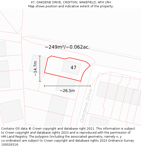 47, OAKDENE DRIVE, CROFTON, WAKEFIELD, WF4 1RH: Plot and title map