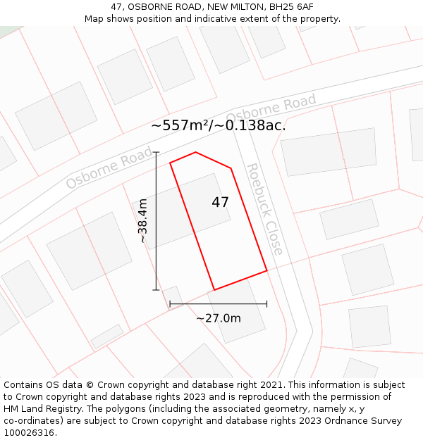 47, OSBORNE ROAD, NEW MILTON, BH25 6AF: Plot and title map