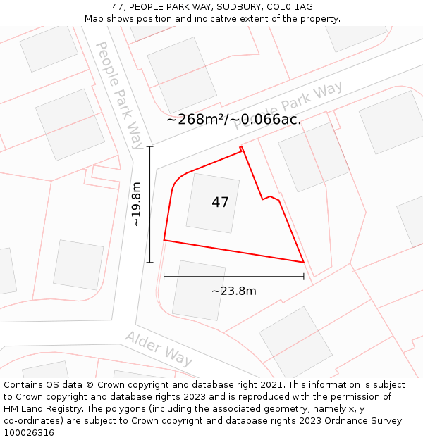 47, PEOPLE PARK WAY, SUDBURY, CO10 1AG: Plot and title map