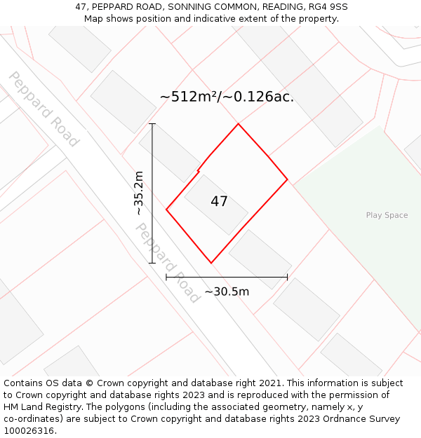 47, PEPPARD ROAD, SONNING COMMON, READING, RG4 9SS: Plot and title map