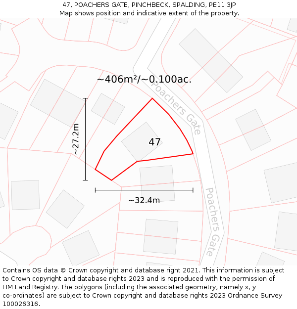 47, POACHERS GATE, PINCHBECK, SPALDING, PE11 3JP: Plot and title map