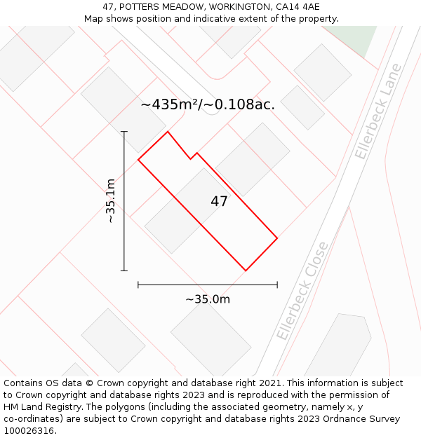 47, POTTERS MEADOW, WORKINGTON, CA14 4AE: Plot and title map