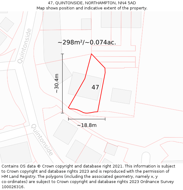 47, QUINTONSIDE, NORTHAMPTON, NN4 5AD: Plot and title map