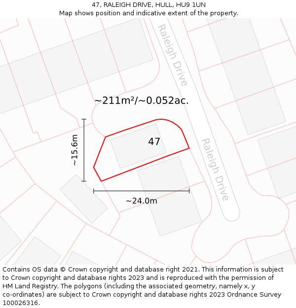 47, RALEIGH DRIVE, HULL, HU9 1UN: Plot and title map