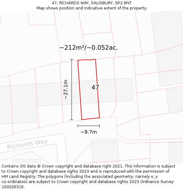 47, RICHARDS WAY, SALISBURY, SP2 8NT: Plot and title map