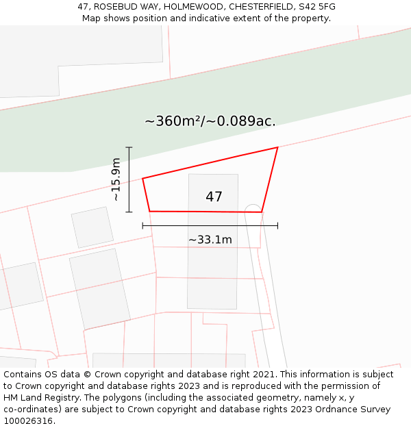 47, ROSEBUD WAY, HOLMEWOOD, CHESTERFIELD, S42 5FG: Plot and title map