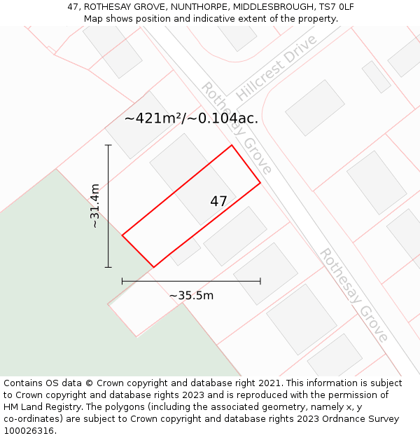 47, ROTHESAY GROVE, NUNTHORPE, MIDDLESBROUGH, TS7 0LF: Plot and title map