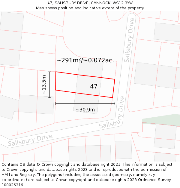 47, SALISBURY DRIVE, CANNOCK, WS12 3YW: Plot and title map