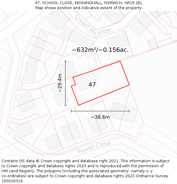 47, SCHOOL CLOSE, KENNINGHALL, NORWICH, NR16 2EL: Plot and title map