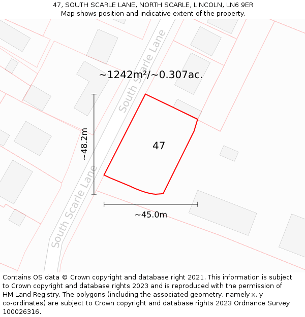 47, SOUTH SCARLE LANE, NORTH SCARLE, LINCOLN, LN6 9ER: Plot and title map