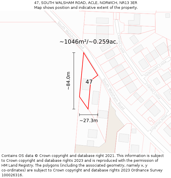 47, SOUTH WALSHAM ROAD, ACLE, NORWICH, NR13 3ER: Plot and title map