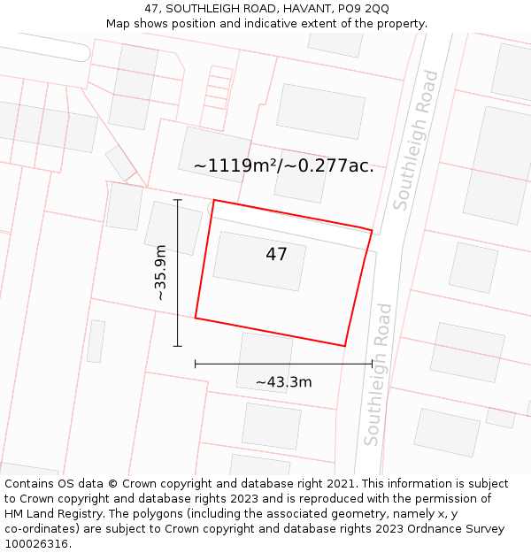 47, SOUTHLEIGH ROAD, HAVANT, PO9 2QQ: Plot and title map