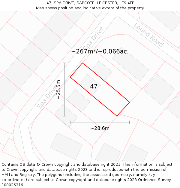 47, SPA DRIVE, SAPCOTE, LEICESTER, LE9 4FP: Plot and title map