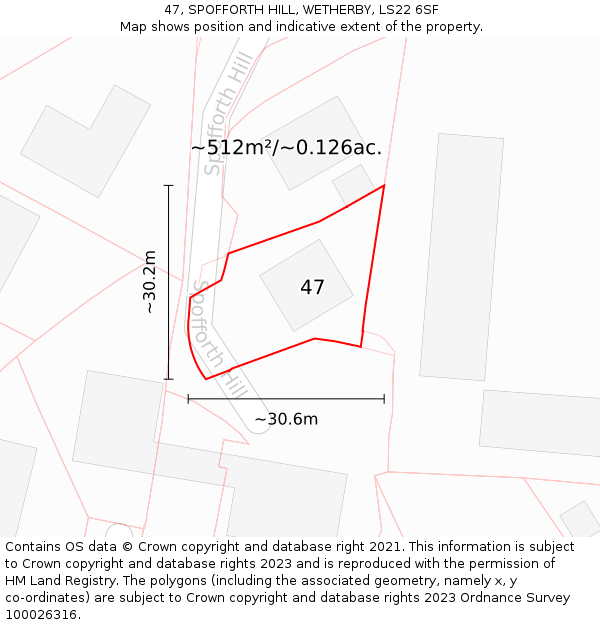 47, SPOFFORTH HILL, WETHERBY, LS22 6SF: Plot and title map