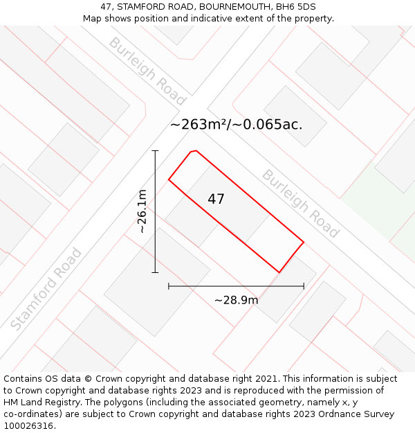 47, STAMFORD ROAD, BOURNEMOUTH, BH6 5DS: Plot and title map