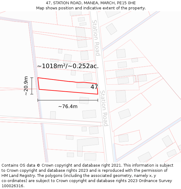 47, STATION ROAD, MANEA, MARCH, PE15 0HE: Plot and title map