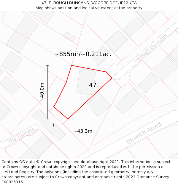 47, THROUGH DUNCANS, WOODBRIDGE, IP12 4EA: Plot and title map