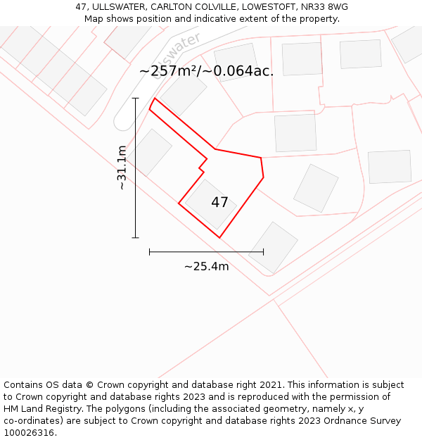 47, ULLSWATER, CARLTON COLVILLE, LOWESTOFT, NR33 8WG: Plot and title map