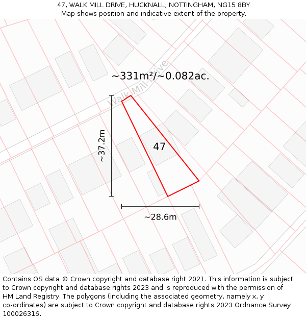 47, WALK MILL DRIVE, HUCKNALL, NOTTINGHAM, NG15 8BY: Plot and title map