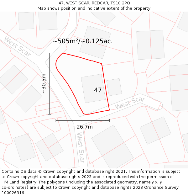 47, WEST SCAR, REDCAR, TS10 2PQ: Plot and title map