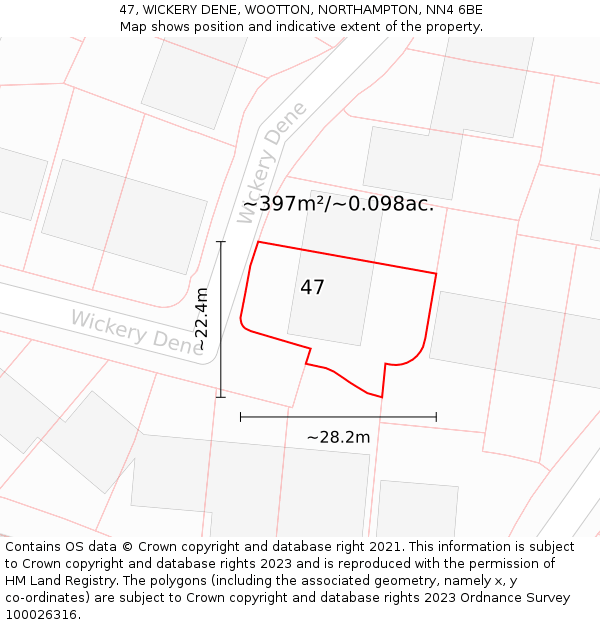 47, WICKERY DENE, WOOTTON, NORTHAMPTON, NN4 6BE: Plot and title map