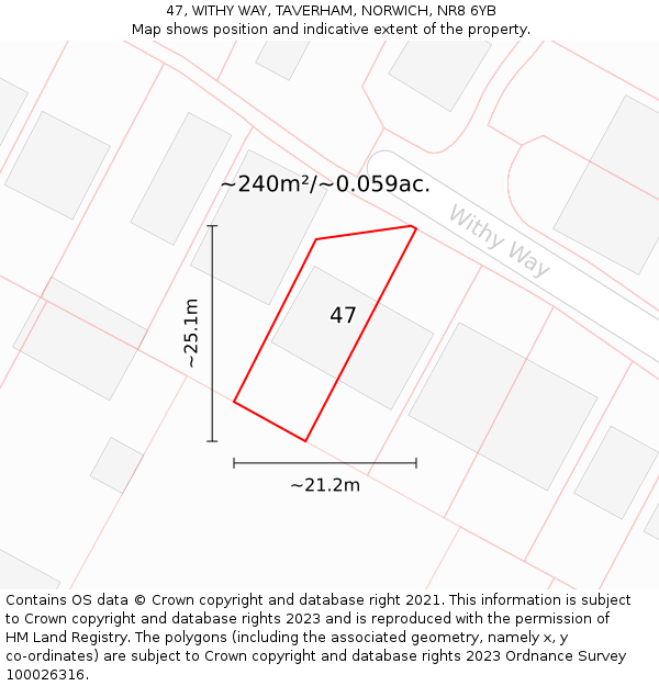 47, WITHY WAY, TAVERHAM, NORWICH, NR8 6YB: Plot and title map