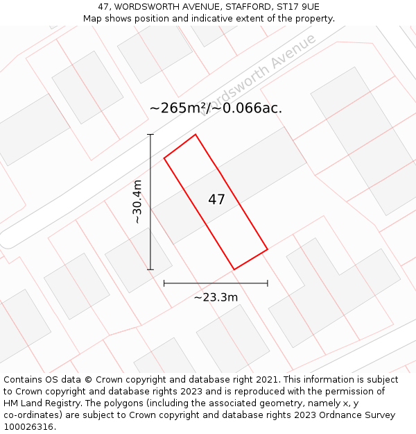 47, WORDSWORTH AVENUE, STAFFORD, ST17 9UE: Plot and title map