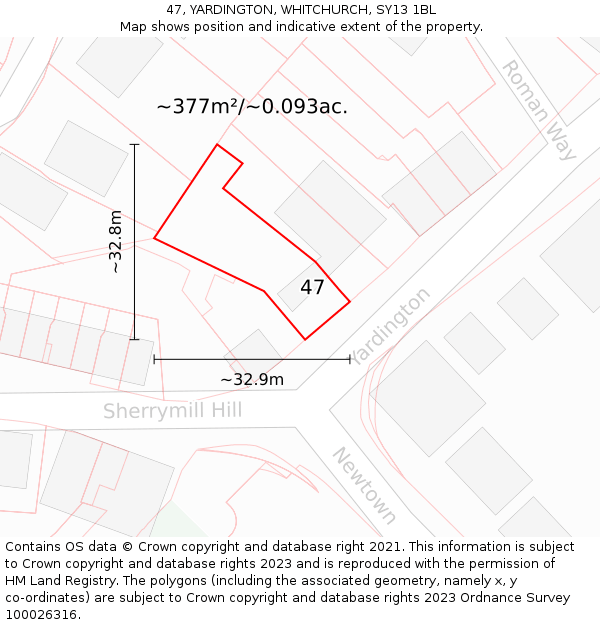 47, YARDINGTON, WHITCHURCH, SY13 1BL: Plot and title map