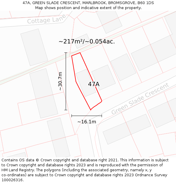 47A, GREEN SLADE CRESCENT, MARLBROOK, BROMSGROVE, B60 1DS: Plot and title map