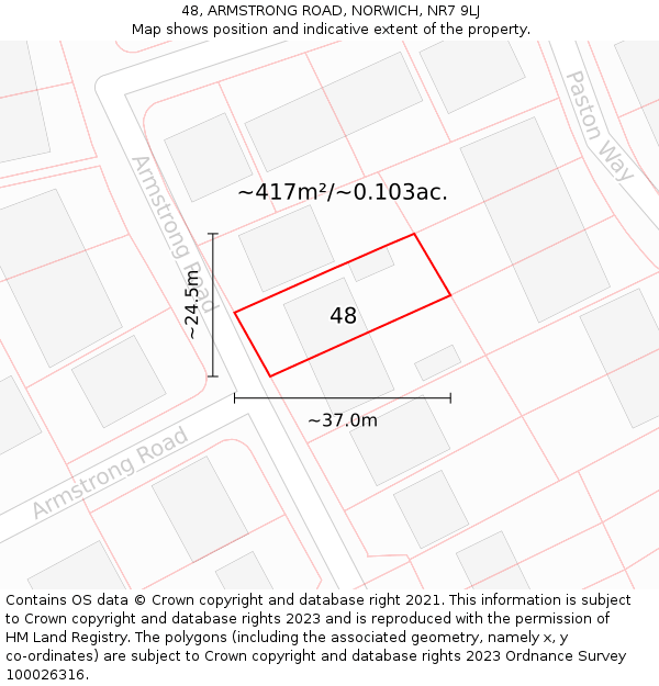 48, ARMSTRONG ROAD, NORWICH, NR7 9LJ: Plot and title map