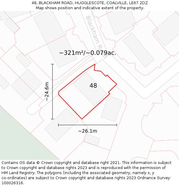 48, BLACKHAM ROAD, HUGGLESCOTE, COALVILLE, LE67 2DZ: Plot and title map