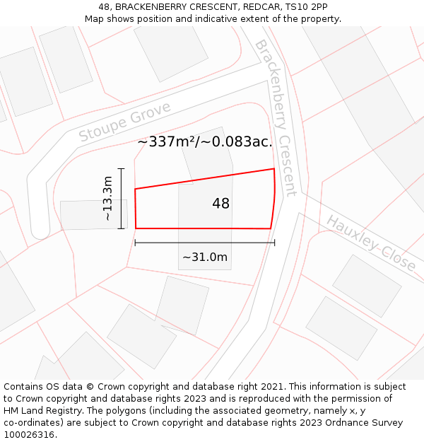 48, BRACKENBERRY CRESCENT, REDCAR, TS10 2PP: Plot and title map