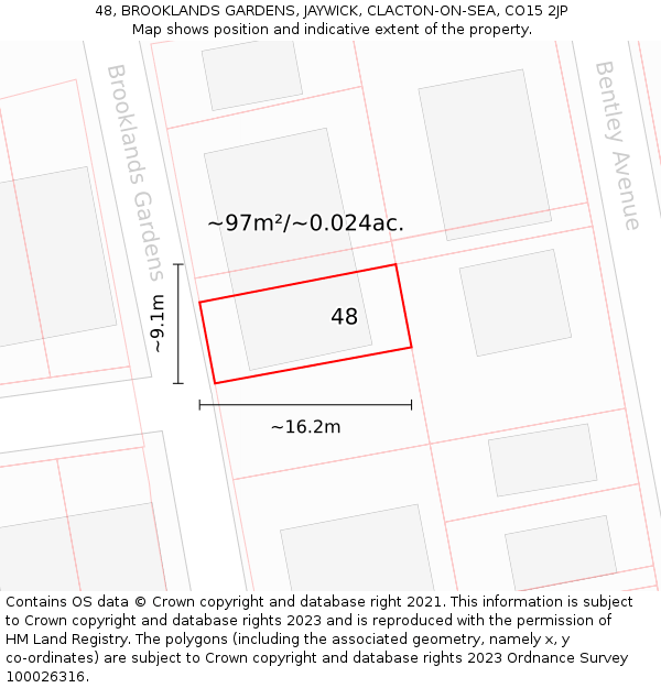48, BROOKLANDS GARDENS, JAYWICK, CLACTON-ON-SEA, CO15 2JP: Plot and title map