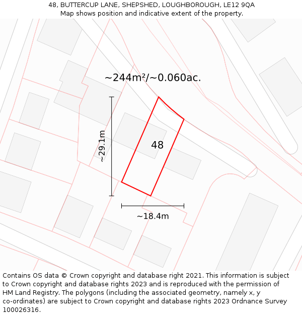 48, BUTTERCUP LANE, SHEPSHED, LOUGHBOROUGH, LE12 9QA: Plot and title map