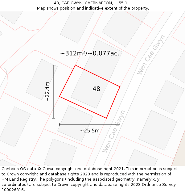 48, CAE GWYN, CAERNARFON, LL55 1LL: Plot and title map