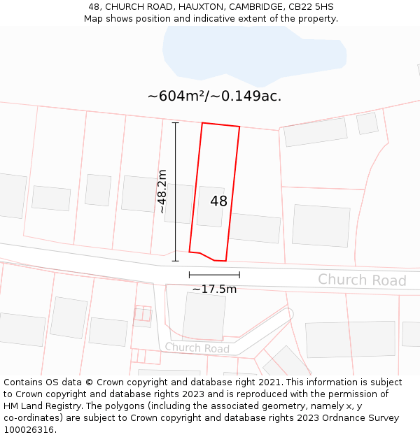 48, CHURCH ROAD, HAUXTON, CAMBRIDGE, CB22 5HS: Plot and title map