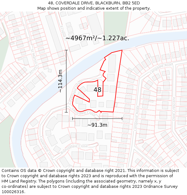 48, COVERDALE DRIVE, BLACKBURN, BB2 5ED: Plot and title map