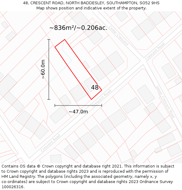 48, CRESCENT ROAD, NORTH BADDESLEY, SOUTHAMPTON, SO52 9HS: Plot and title map