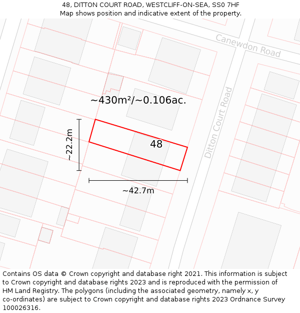 48, DITTON COURT ROAD, WESTCLIFF-ON-SEA, SS0 7HF: Plot and title map