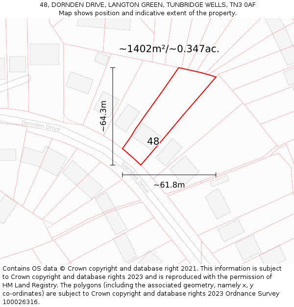 48, DORNDEN DRIVE, LANGTON GREEN, TUNBRIDGE WELLS, TN3 0AF: Plot and title map