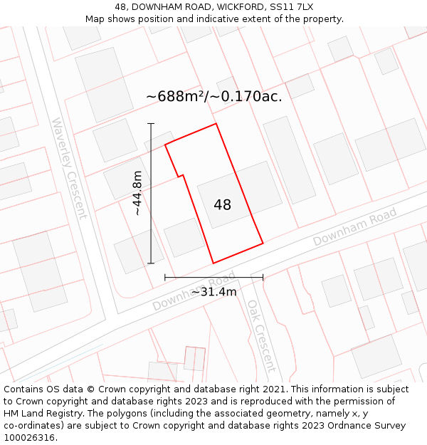 48, DOWNHAM ROAD, WICKFORD, SS11 7LX: Plot and title map