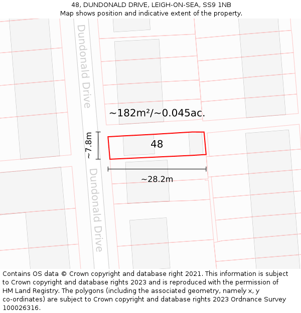 48, DUNDONALD DRIVE, LEIGH-ON-SEA, SS9 1NB: Plot and title map