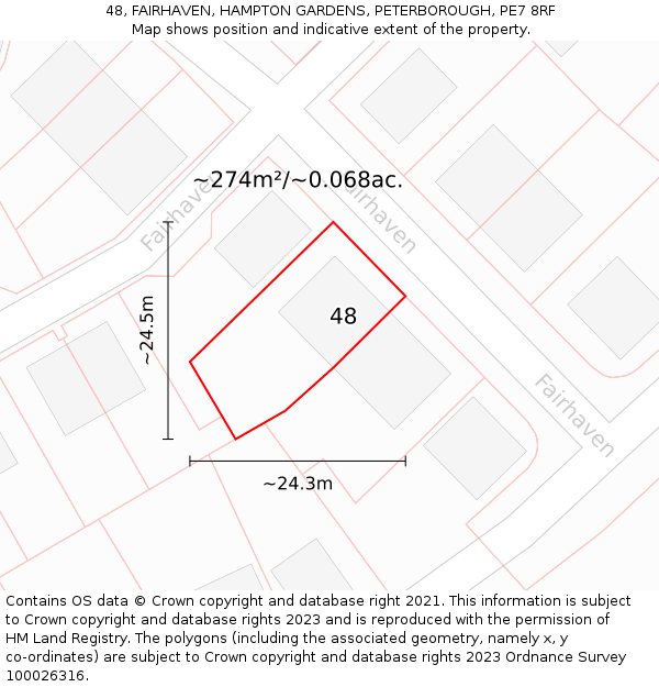 48, FAIRHAVEN, HAMPTON GARDENS, PETERBOROUGH, PE7 8RF: Plot and title map