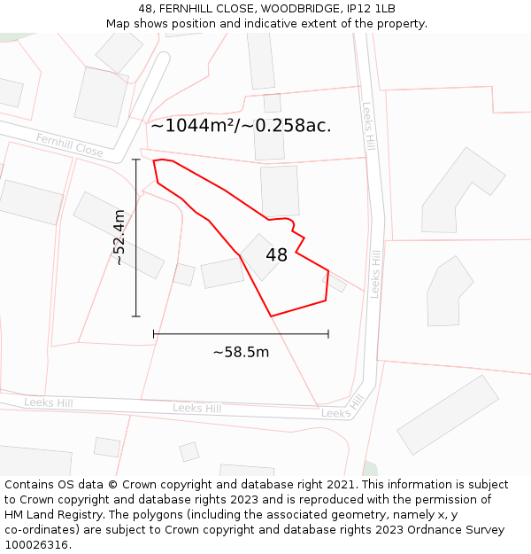 48, FERNHILL CLOSE, WOODBRIDGE, IP12 1LB: Plot and title map