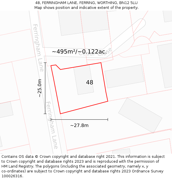 48, FERRINGHAM LANE, FERRING, WORTHING, BN12 5LU: Plot and title map