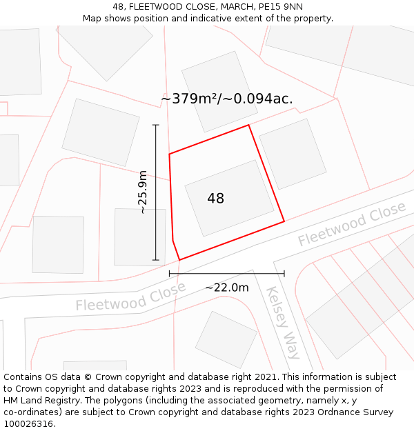 48, FLEETWOOD CLOSE, MARCH, PE15 9NN: Plot and title map