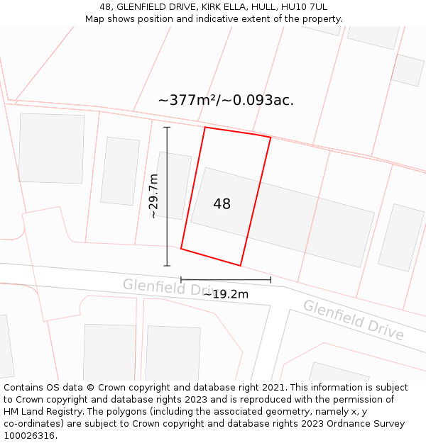 48, GLENFIELD DRIVE, KIRK ELLA, HULL, HU10 7UL: Plot and title map